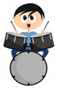 Boy playing drums , illustration, vector Royalty Free Stock Photo