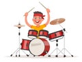 Boy playing drums on a white background. Musical children`s perf Royalty Free Stock Photo