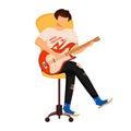 Boy playing electric guitar semi flat color vector character Royalty Free Stock Photo