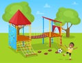 Boy Playing Football on Playground, School Vector Royalty Free Stock Photo
