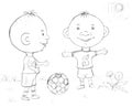 Boy playing football, sketch