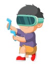 The boy is playing game with virtual reality and doing some action Royalty Free Stock Photo