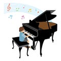 Boy playing grand piano