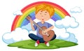 A boy playing guitar with rainbow background Royalty Free Stock Photo