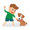 A boy is playing with his dog Royalty Free Stock Photo