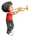 A boy playing with his trombone