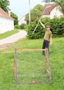 Boy playing hockey shooted goal