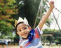 Boy playing king at a playground Royalty Free Stock Photo