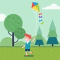 Boy playing with kite in the park