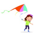 Boy playing kite. Vector illustration of a cheerful boy flying kite Royalty Free Stock Photo