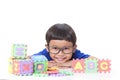 Boy playing with letters Royalty Free Stock Photo