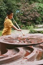 Boy playing in living water garden,chengdu,china