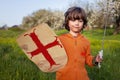Boy playing in medieval knight Royalty Free Stock Photo