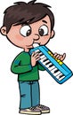 Boy playing musical instrument melodica blow organ Royalty Free Stock Photo