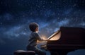 Boy playing piano. Generate Ai