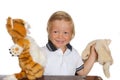 Boy playing puppet show Royalty Free Stock Photo