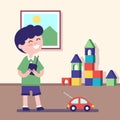 Boy playing with remote controlled car Royalty Free Stock Photo