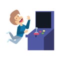 boy playing in retro console video game machine Royalty Free Stock Photo