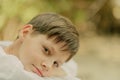 The boy is playing on rocks Royalty Free Stock Photo