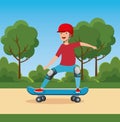 boy playing skateboard with helmet in the park Royalty Free Stock Photo