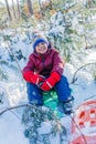 Boy playing in big snow in winter. Royalty Free Stock Photo