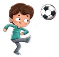 Boy playing soccer throwing the ball