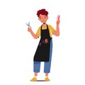 Boy Playing in Stylist, Kid Character Wear Apron with Comb and Scissors in Hands. , What I Want to Be When Grow Up