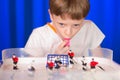 Boy playing table hockey Royalty Free Stock Photo