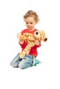 Boy playing with tiger toy Royalty Free Stock Photo