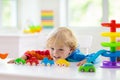 Boy playing toy cars. Kid with toys. Child and car Royalty Free Stock Photo
