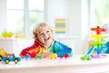 Boy playing toy cars. Kid with toys. Child and car Royalty Free Stock Photo