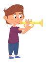 Boy playing trumpet. Kid with brass music instrument Royalty Free Stock Photo