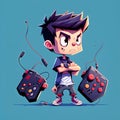 boy playing video game console cartoon character Royalty Free Stock Photo