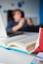 Boy Playing Video Game Instead Of Studying Royalty Free Stock Photo