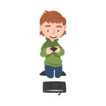 Boy Playing Video Games on Console, Cute Kid Holding Game Controller Cartoon Style Vector Illustration Royalty Free Stock Photo