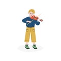 Boy Playing Violin, Talented Little Musician Character, Hobby, Education, Creative Child Development Vector Illustration Royalty Free Stock Photo