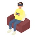 Boy playing vr game illustration in color cartoon style. Editable vector graphic design. Royalty Free Stock Photo