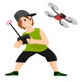 Boy plays with radio controlled drone