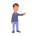 Boy pointing finger, student calling names. Flat vector illustration. Isolated on white background Royalty Free Stock Photo