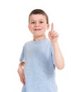 Boy points finger up Royalty Free Stock Photo