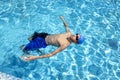 The Boy in the Pool is Resting After Training. A Sports Swimmer in Swimming Goggles is Preparing for a Swimming Lesson in the Pool Royalty Free Stock Photo