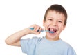 Boy portrait with toothbrush and lost tooth Royalty Free Stock Photo