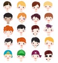 Boy portrait vector kids character face of guy with male hairstyle and cartoon manlike person with various skin tone Royalty Free Stock Photo