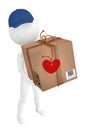 Boy postman with the box to the Valentine's day Royalty Free Stock Photo