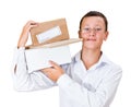 Boy postman with a parcel Royalty Free Stock Photo