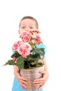 Boy with potted flower Royalty Free Stock Photo