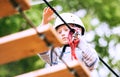 Boy practicing air track at adrenalin park Royalty Free Stock Photo