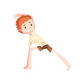 Boy practicing capoeira, kid character doing element of martial art, capoeira dancer pose vector Illustration on a white Royalty Free Stock Photo
