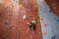 Boy practicing rock climbing in fitness studio Royalty Free Stock Photo