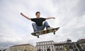 Boy practicing skateboarding